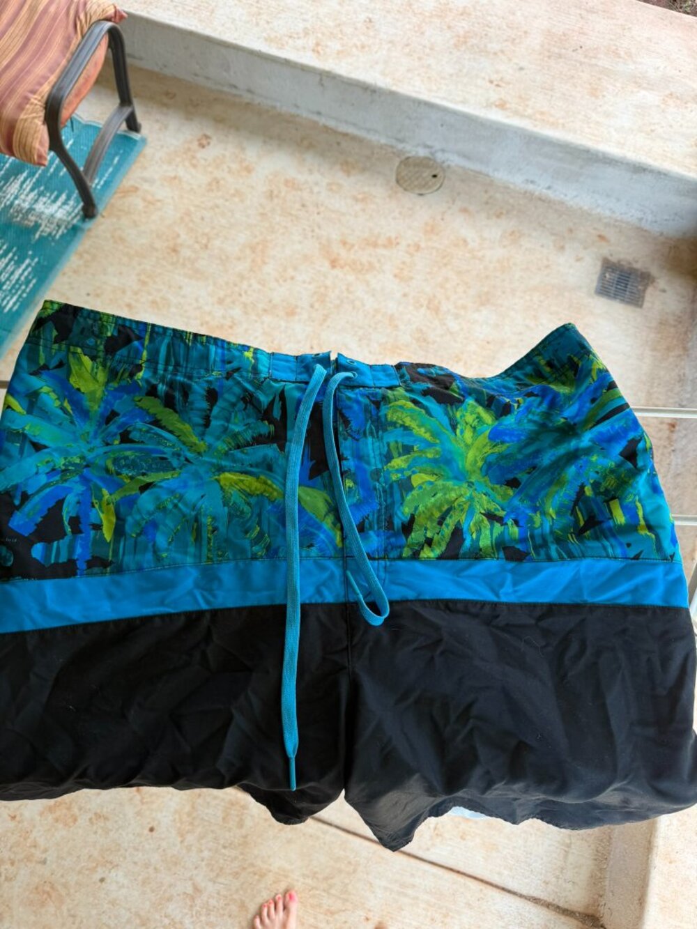 Harbor Bay by DXL Men's Swim Trunks 2XL Blue Tropical Palm Print Board Shorts